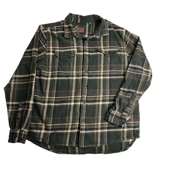 Orvis Men’s Green Plaid Flannel Shirt Jacket XL 100% Cotton - Side Pockets - Picture 1 of 9